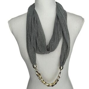 Infinity Scarf Necklace Gray Sparkle With Gold Chain